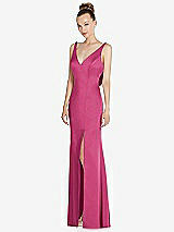 Alt View 1 Thumbnail - Tea Rose Draped Cowl-Back Princess Line Dress with Front Slit