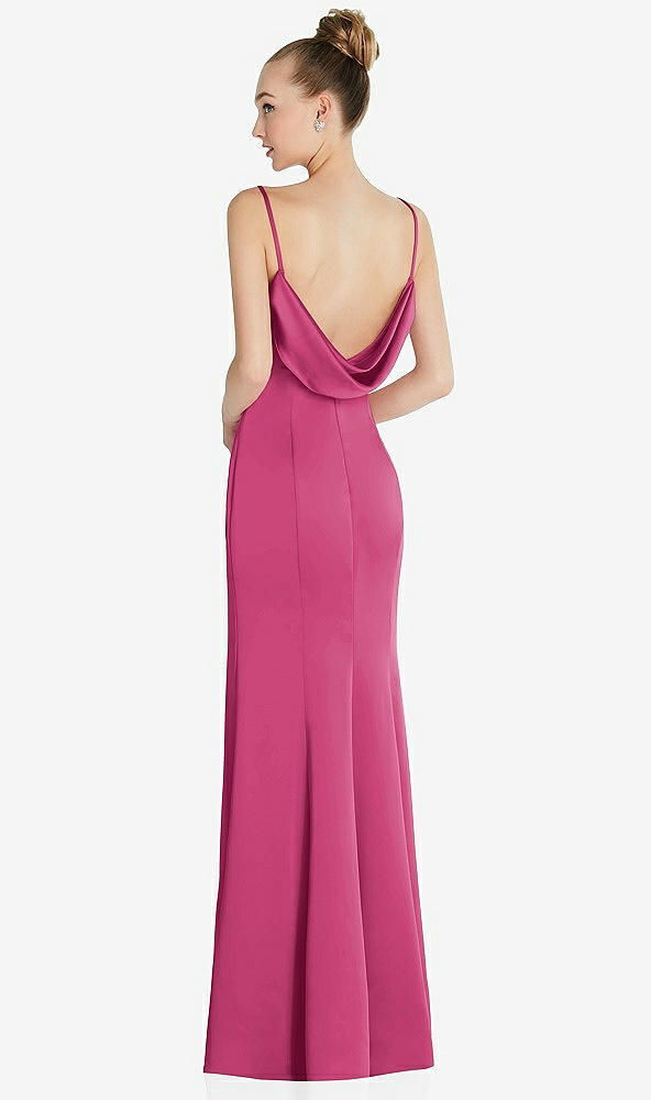 Front View - Tea Rose Draped Cowl-Back Princess Line Dress with Front Slit