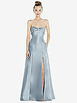 Front View Thumbnail - Mist Bow Cuff Strapless Satin Ball Gown with Pockets