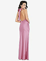 Rear View Thumbnail - Powder Pink Scarf Tie High-Neck Halter Maxi Slip Dress