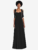 Front View Thumbnail - Black Convertible Tie-Shoulder Empire Waist Maxi Dress