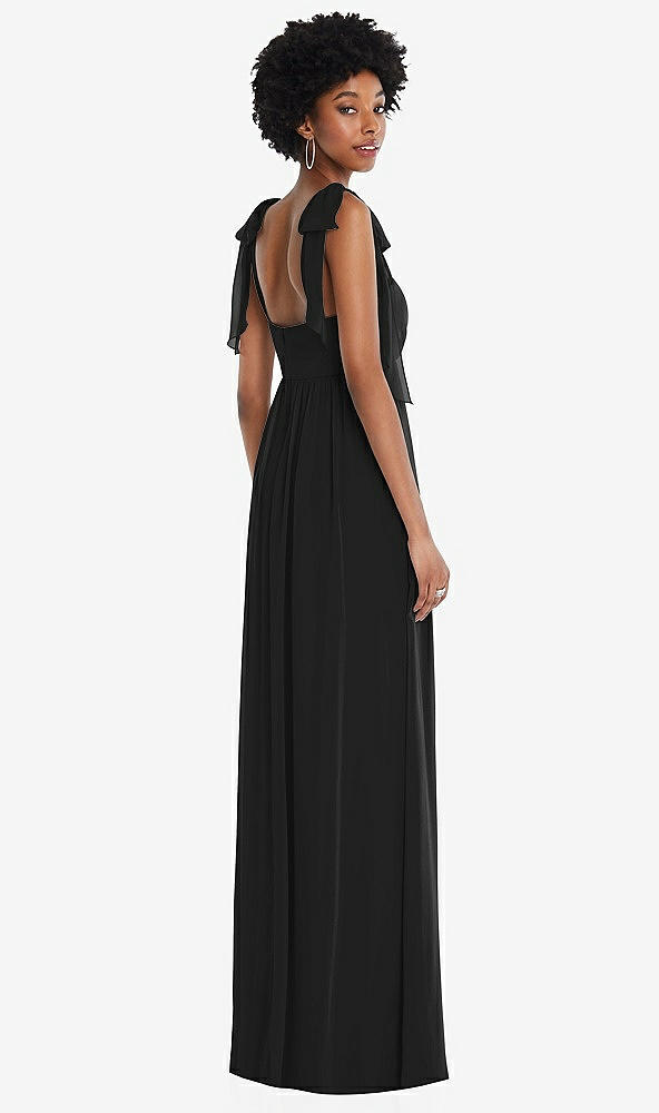 Back View - Black Convertible Tie-Shoulder Empire Waist Maxi Dress