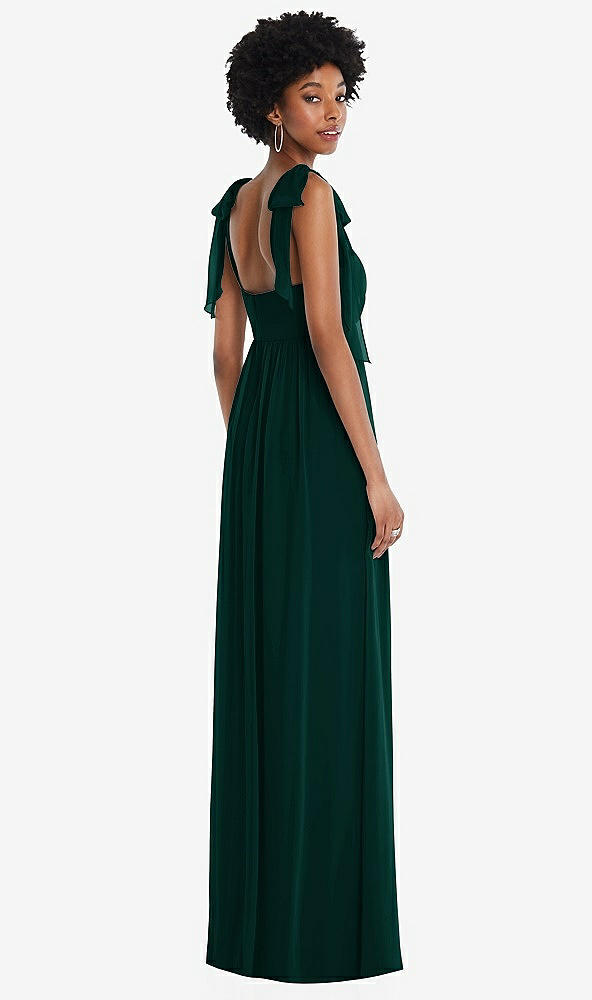 Back View - Evergreen Convertible Tie-Shoulder Empire Waist Maxi Dress