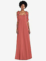 Front View Thumbnail - Coral Pink Convertible Tie-Shoulder Empire Waist Maxi Dress