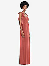 Side View Thumbnail - Coral Pink Convertible Tie-Shoulder Empire Waist Maxi Dress