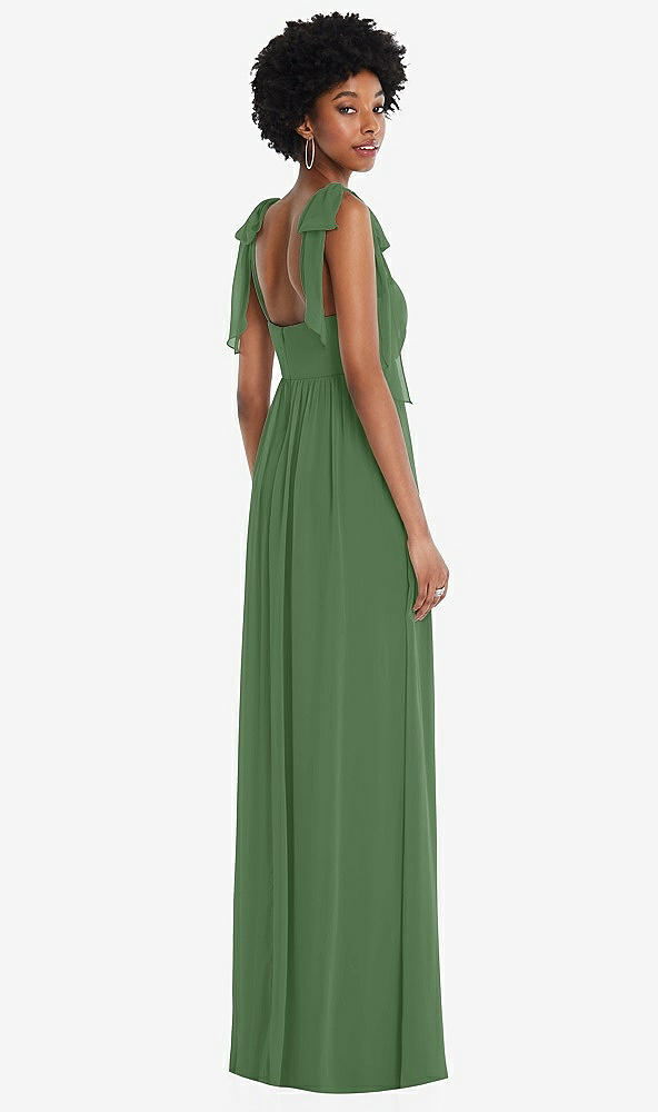 Back View - Vineyard Green Convertible Tie-Shoulder Empire Waist Maxi Dress