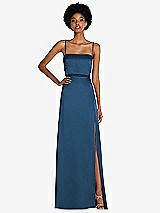 Front View Thumbnail - Dusk Blue Low Tie-Back Maxi Dress with Adjustable Skinny Straps