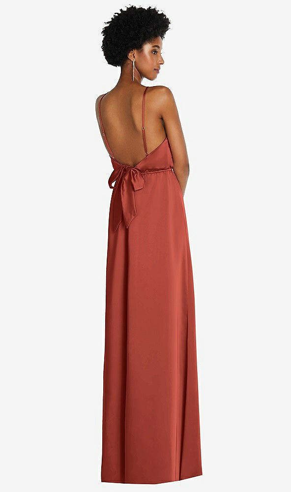 Back View - Amber Sunset Low Tie-Back Maxi Dress with Adjustable Skinny Straps