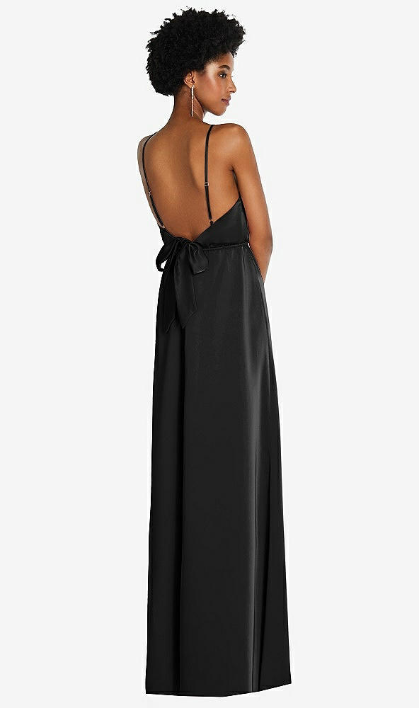 Back View - Black Low Tie-Back Maxi Dress with Adjustable Skinny Straps