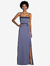 Front View Thumbnail - French Blue Low Tie-Back Maxi Dress with Adjustable Skinny Straps