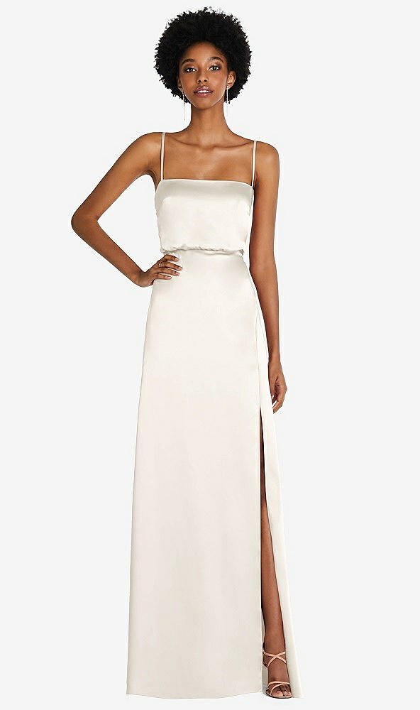 Front View - Ivory Low Tie-Back Maxi Dress with Adjustable Skinny Straps
