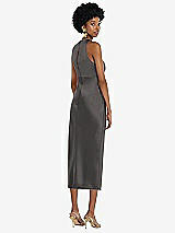 Rear View Thumbnail - Caviar Gray Jewel Neck Sleeveless Midi Dress with Bias Skirt