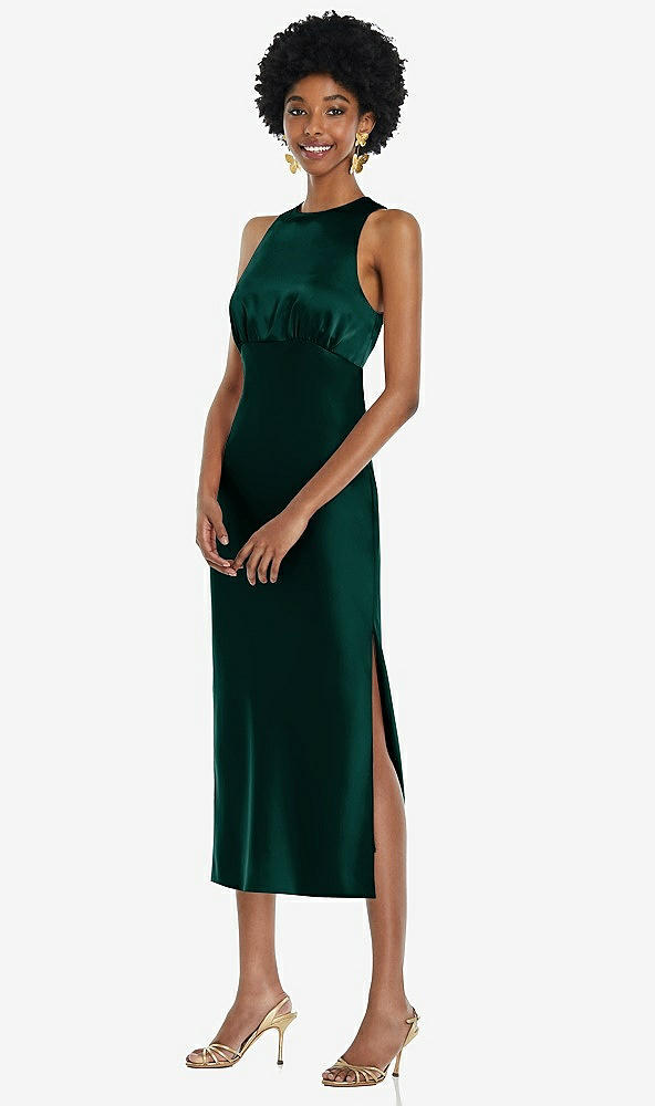 Front View - Evergreen Jewel Neck Sleeveless Midi Dress with Bias Skirt