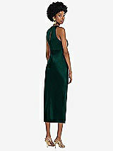 Rear View Thumbnail - Evergreen Jewel Neck Sleeveless Midi Dress with Bias Skirt