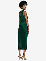 Rear View Thumbnail - Hunter Green Jewel Neck Sleeveless Midi Dress with Bias Skirt