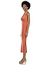 Side View Thumbnail - Terracotta Copper Jewel Neck Sleeveless Midi Dress with Bias Skirt