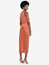 Rear View Thumbnail - Terracotta Copper Jewel Neck Sleeveless Midi Dress with Bias Skirt