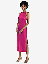 Front View Thumbnail - Think Pink Jewel Neck Sleeveless Midi Dress with Bias Skirt