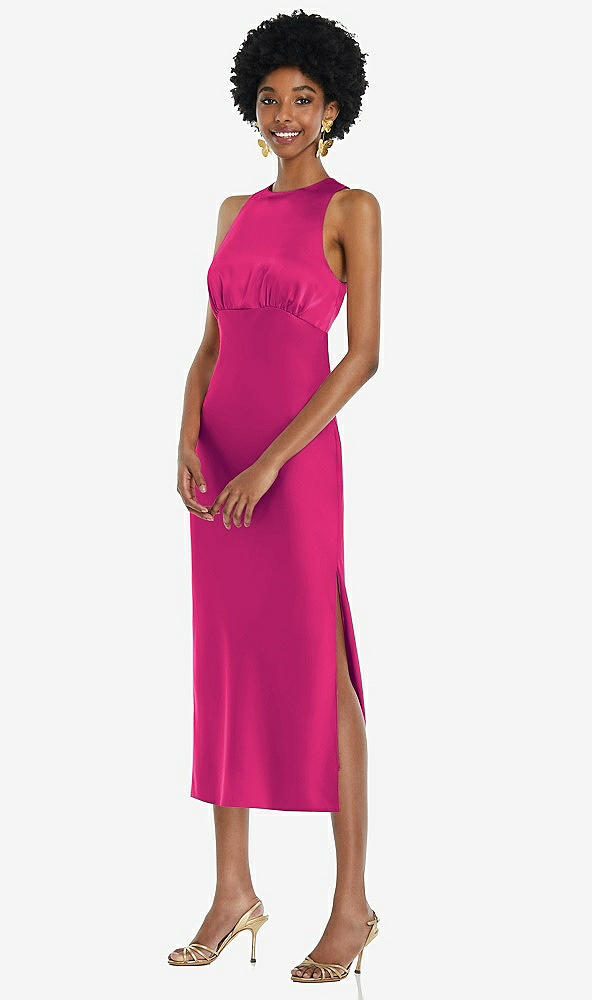 Front View - Think Pink Jewel Neck Sleeveless Midi Dress with Bias Skirt