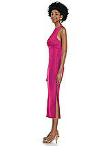 Side View Thumbnail - Think Pink Jewel Neck Sleeveless Midi Dress with Bias Skirt