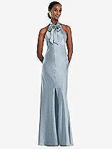 Front View Thumbnail - Mist Scarf Tie Stand Collar Maxi Dress with Front Slit