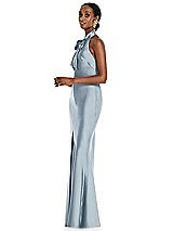 Side View Thumbnail - Mist Scarf Tie Stand Collar Maxi Dress with Front Slit