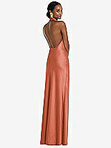 Rear View Thumbnail - Terracotta Copper Scarf Tie Stand Collar Maxi Dress with Front Slit