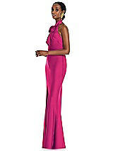 Side View Thumbnail - Think Pink Scarf Tie Stand Collar Maxi Dress with Front Slit