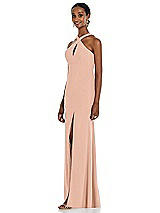Side View Thumbnail - Pale Peach Criss Cross Halter Princess Line Trumpet Gown