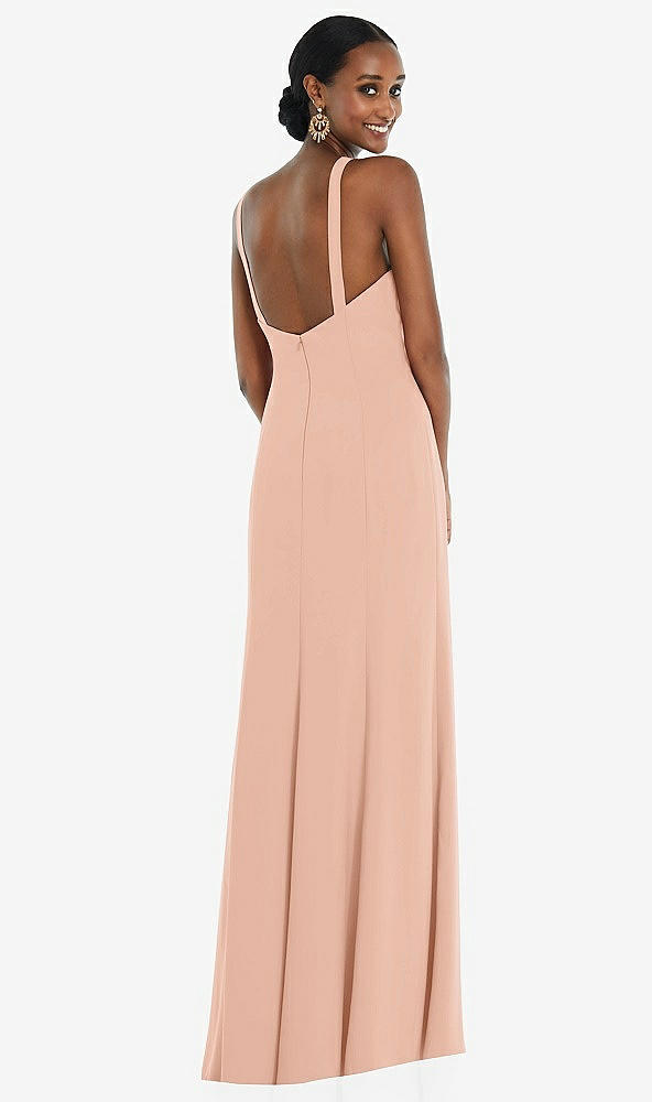 Back View - Pale Peach Criss Cross Halter Princess Line Trumpet Gown