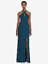 Front View Thumbnail - Atlantic Blue Criss Cross Halter Princess Line Trumpet Gown