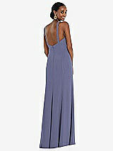 Rear View Thumbnail - French Blue Criss Cross Halter Princess Line Trumpet Gown