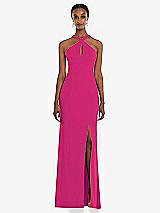 Front View Thumbnail - Think Pink Criss Cross Halter Princess Line Trumpet Gown