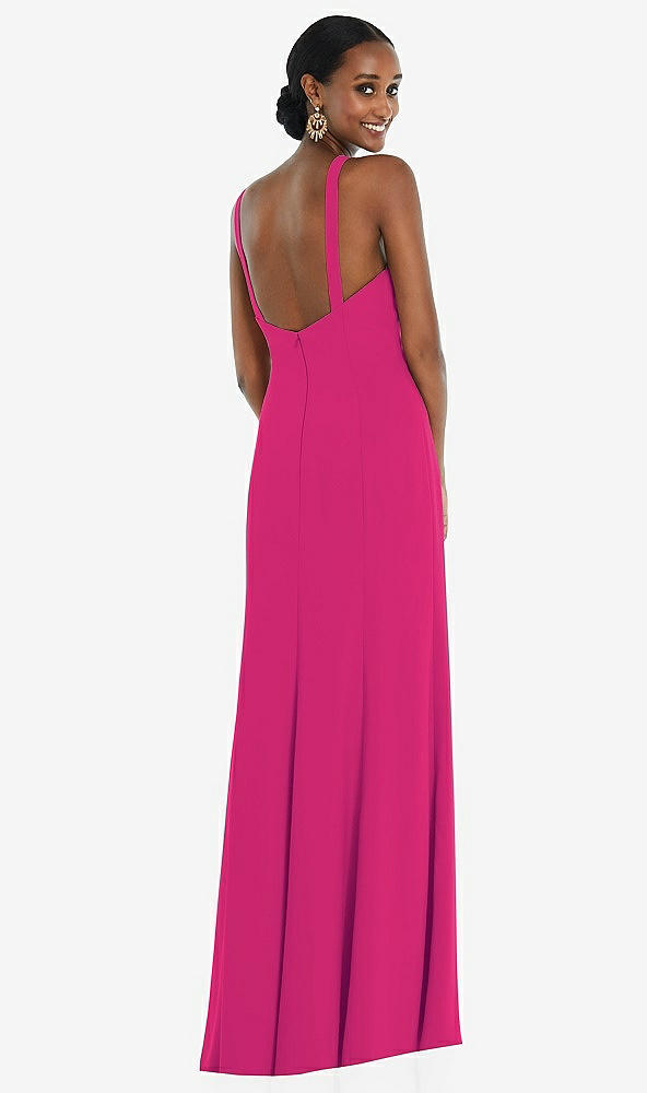 Back View - Think Pink Criss Cross Halter Princess Line Trumpet Gown