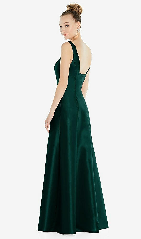 Back View - Evergreen Sleeveless Square-Neck Princess Line Gown with Pockets