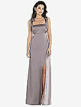 Front View Thumbnail - Cashmere Gray Flat Tie-Shoulder Empire Waist Maxi Dress with Front Slit