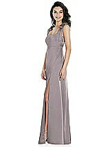 Side View Thumbnail - Cashmere Gray Flat Tie-Shoulder Empire Waist Maxi Dress with Front Slit