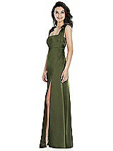 Side View Thumbnail - Olive Green Flat Tie-Shoulder Empire Waist Maxi Dress with Front Slit
