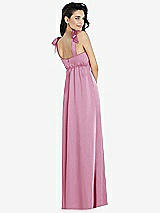 Rear View Thumbnail - Powder Pink Flat Tie-Shoulder Empire Waist Maxi Dress with Front Slit