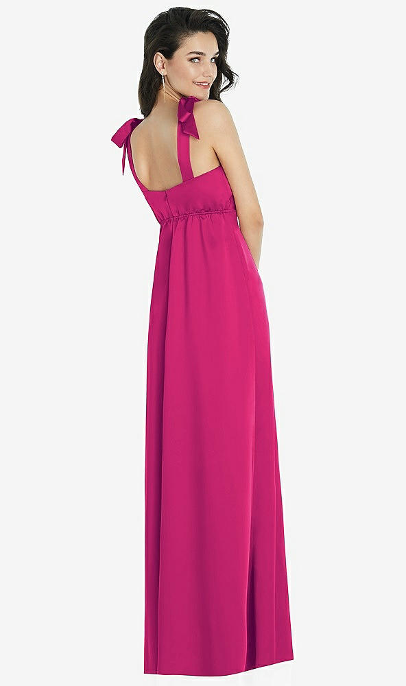 Back View - Think Pink Flat Tie-Shoulder Empire Waist Maxi Dress with Front Slit