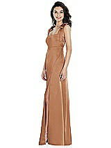 Side View Thumbnail - Toffee Flat Tie-Shoulder Empire Waist Maxi Dress with Front Slit