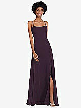 Front View Thumbnail - Aubergine Scoop Neck Convertible Tie-Strap Maxi Dress with Front Slit