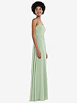 Side View Thumbnail - Celadon Scoop Neck Convertible Tie-Strap Maxi Dress with Front Slit