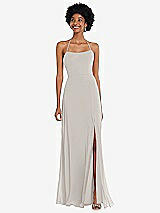Alt View 1 Thumbnail - Oyster Scoop Neck Convertible Tie-Strap Maxi Dress with Front Slit