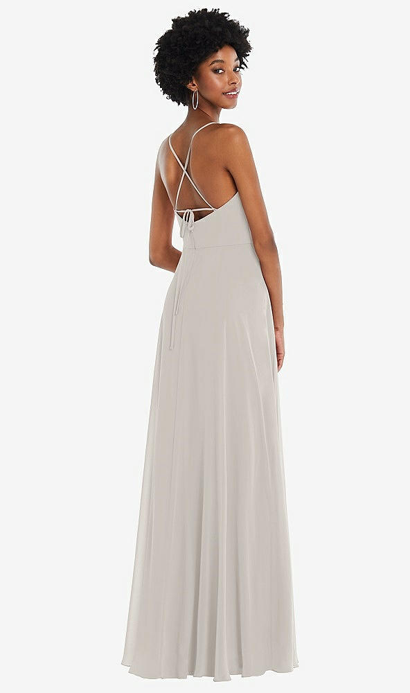 Back View - Oyster Scoop Neck Convertible Tie-Strap Maxi Dress with Front Slit