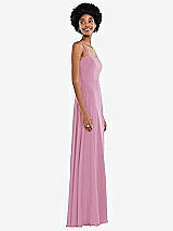 Side View Thumbnail - Powder Pink Scoop Neck Convertible Tie-Strap Maxi Dress with Front Slit
