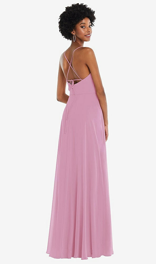 Back View - Powder Pink Scoop Neck Convertible Tie-Strap Maxi Dress with Front Slit