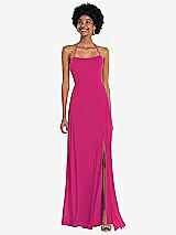 Alt View 1 Thumbnail - Think Pink Scoop Neck Convertible Tie-Strap Maxi Dress with Front Slit