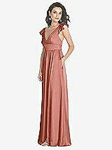 Side View Thumbnail - Desert Rose Deep V-Neck Ruffle Cap Sleeve Maxi Dress with Convertible Straps