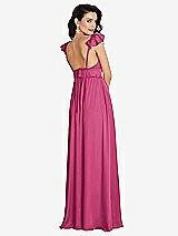 Rear View Thumbnail - Tea Rose Deep V-Neck Ruffle Cap Sleeve Maxi Dress with Convertible Straps